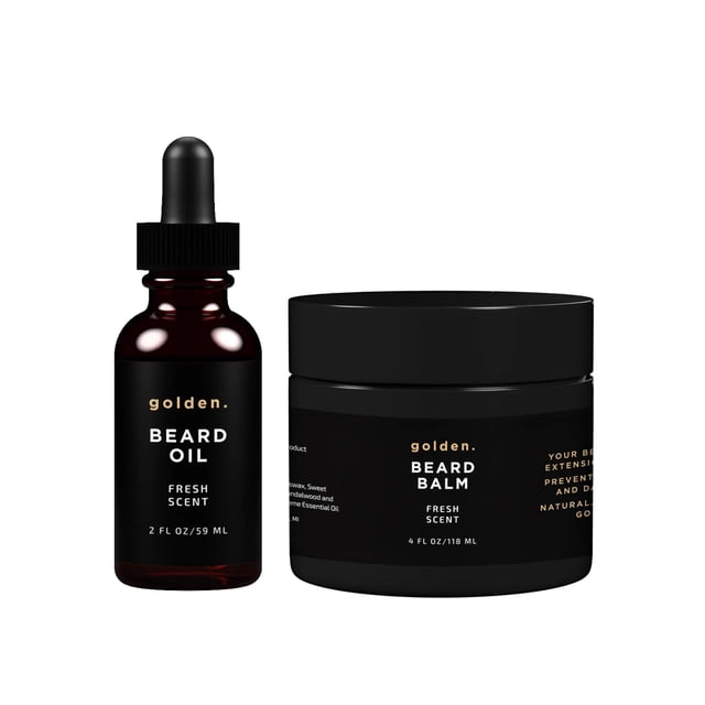 Paquete de bálsamo y aceite para barba Golden Grooming para hombres | Kit de crecimiento natural con manteca de karité | XL | Aroma fresco