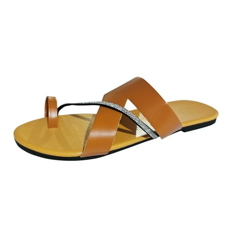 OJSFQUFP Womens Sandals Women s Summer Fashion Clip Toe Leather Slippers Casual Lightweight Comfortable Outdoor Beach Slippers Shoes for Elderly Women Khaki 40