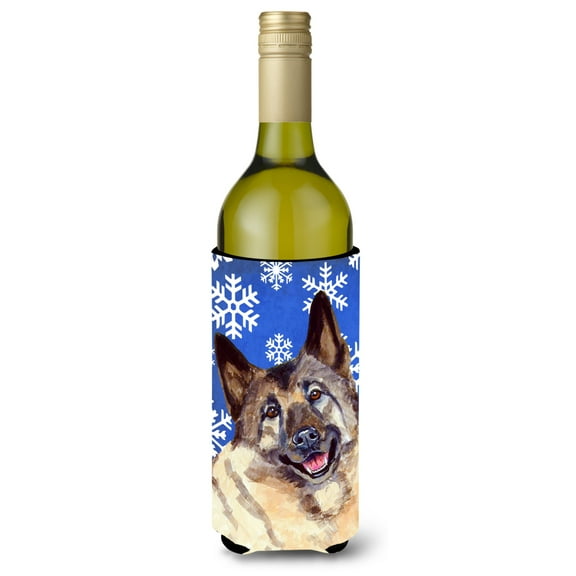 Norwegian Elkhound Winter Snowflakes Holiday Wine Bottle Hugger