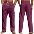 thumbnail image 2 of GrmtClth Mens Linen Pants Casual Drawstring Elastic Waist Cargo Pants Loose Fit Lightweight Yoga Beach Pants 2026 Summer Cotton Relaxed Fit Travel Pant with Multi Pockets Wine 2XL, 2 of 7