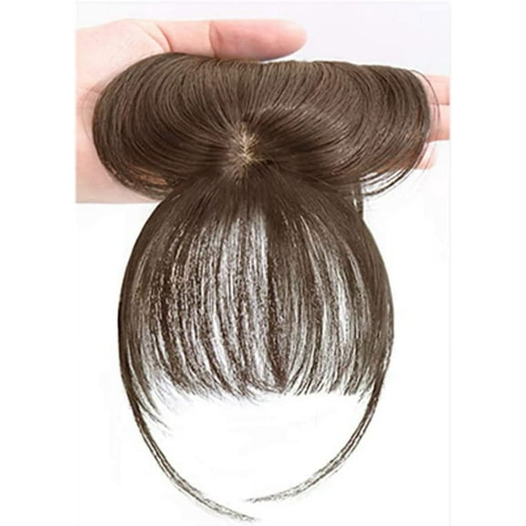 Namzi 3D Large Hair Bangs Clip 100 Natural Human Faux Bangs Clip on Bangs for Daily Wear Lightly Curved(light brown)