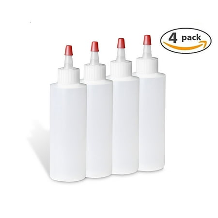 

6 Oz Plastic Squeeze Dispensing Condiment Bottles with Red Tip Caps Set of 4 EMPTY (6 oz)