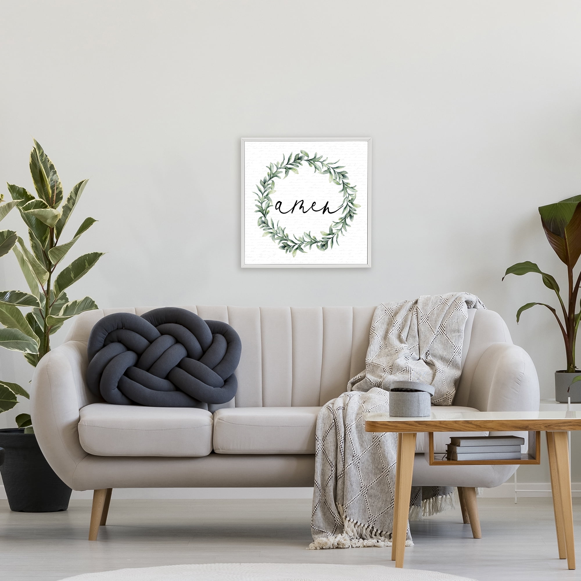 Amen Botanical Wreath & Script White Framed Giclee Art, design by Lettered and Lined