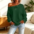 thumbnail image 2 of Staron Women's Off Shoulder Long Sleeve Tops Casual Loose Knitted Sweater Pullover Solid Color Comfy Winter Fall Spring Fashion Basic, Army Green L, 2 of 7