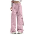 thumbnail image 1 of Pantalones cargo de mujer de cintura media y pierna ancha con bolsillos laterales - Ropa urbana elástica y holgada para viajar - Puños con cordón ajustable en los tobillos, poliéster, para todas la, 1 of 7