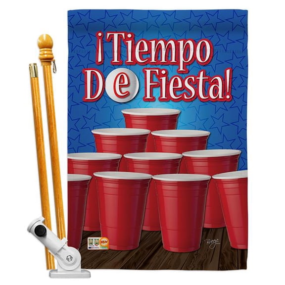 Breeze Decor BD-BV-HS-117032S-IP-BO-D-US19-BD 28 x 40 in. Tiempo De Fiesta Happy Hour & Drinks Beverages Impressions Decorative Vertical Double Sided House Flag Set & Pole Bracket Hardware