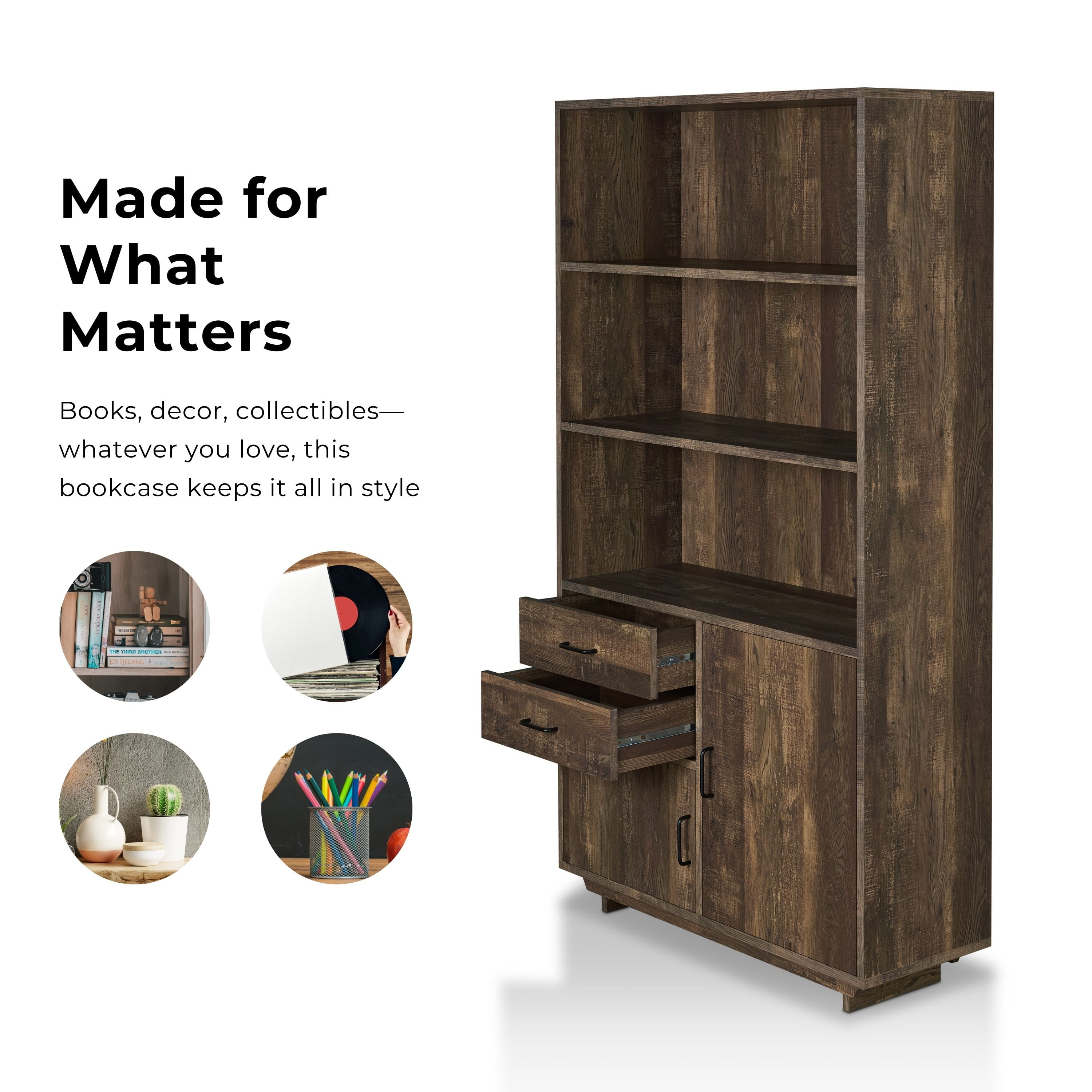 Furniture of America Cadena Multi-Storage Bookcase, Reclaimed Oak