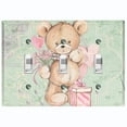 thumbnail image 1 of Metal Light Switch Wall Plate Outlet Cover (Teddy Bear Love Heart Flower Bouquet Balloon Present Green - Triple Toggle), 1 of 2