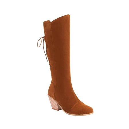

Fesfesfes Riding Boots For Women Large Solid Thick Heel Knight Boots With Lace Up Back High Boots US:9.5(43)