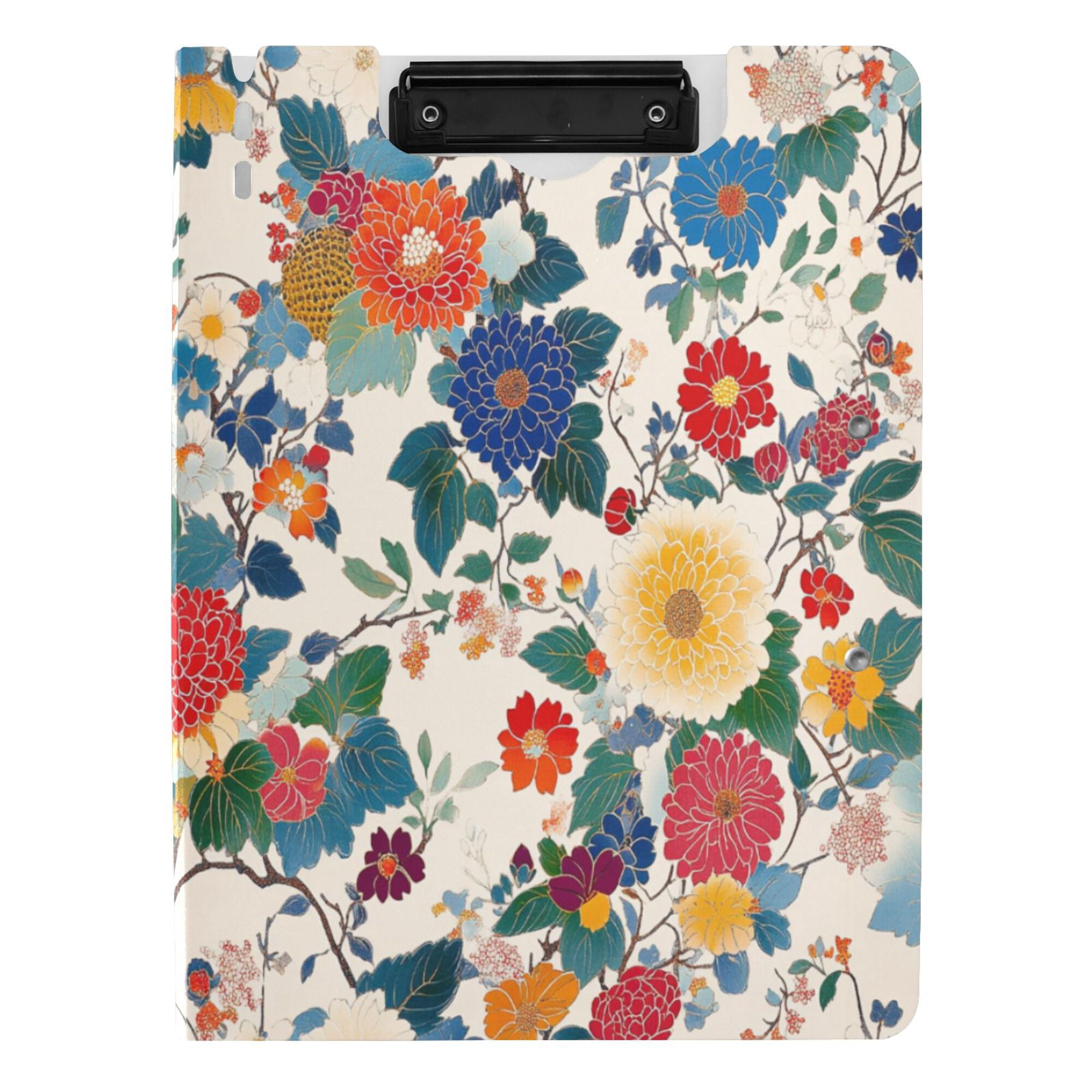 FORMRS A4 Clipboard Folder with Pen Holder Horizontal Foldable School Office Binder, Red Japanese Floral Pattern