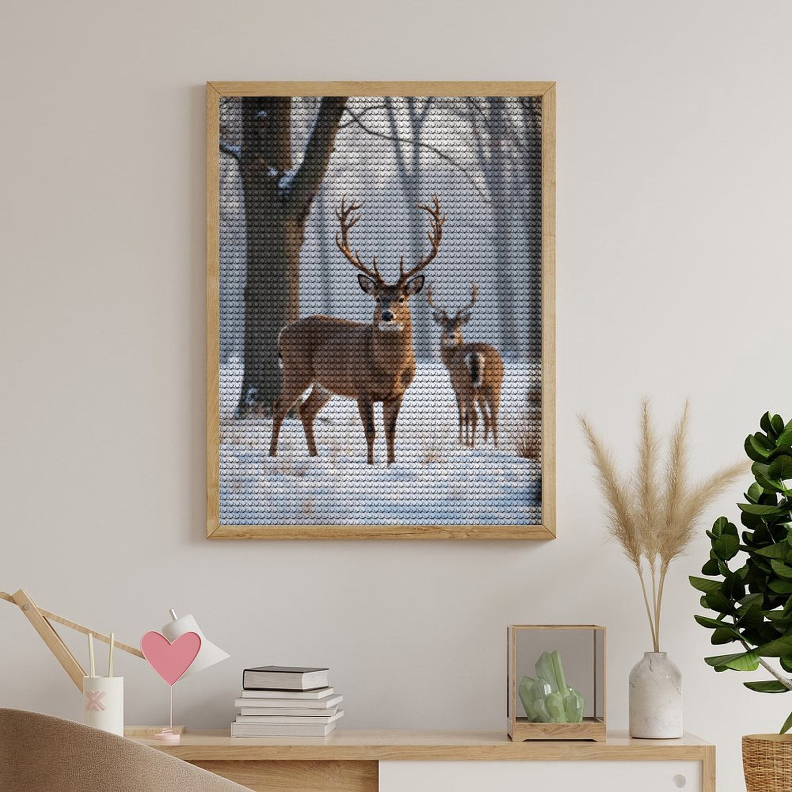 Diamond Art Kits for Adults, Misty Winter Deer In Snowy Forest 5D Diamond Painting Kits for Adults Beginners, DIY Full Drill Diamond Painting, Gem Art and Crafts 12x16
