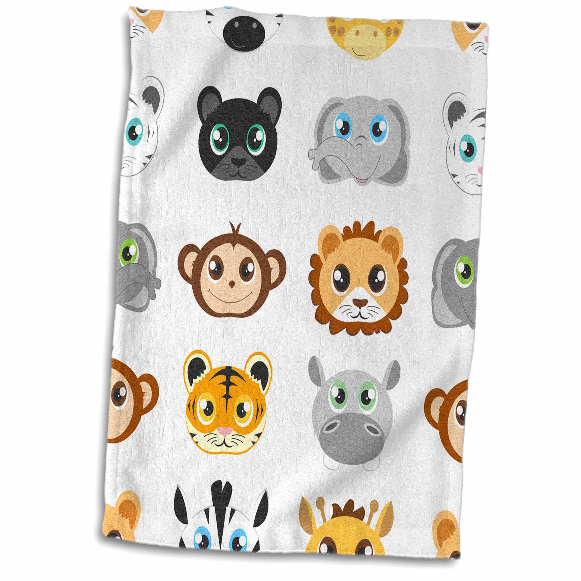 3dRose Cute Baby Jungle Animal Pattern White - Towel, 15 ...