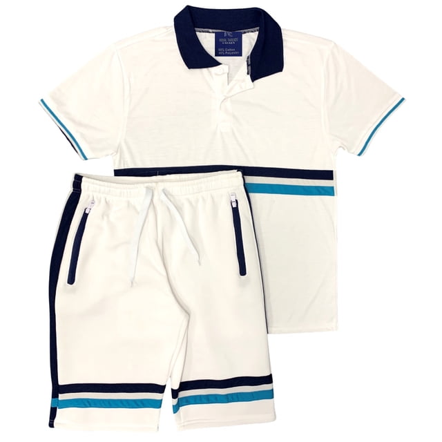 Ensemble Polo pour Hommes 2 Pcs & Shorts d'Été en Molleton Doux Assortis
