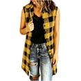 thumbnail image 2 of TGSLY Women's Plaid Long Vest Jacket Lightweight Collared Button Down Open Layering Gilet Dressy Casual Sleeveless Cardigan Coat S, 2 of 7