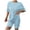 Blue, variant on Womens Summer Two Piece Outfits Fashion Plus Size Summer Slim Casual Loose Water Ripple Short Sleeved Round Neck Top And Shorts Two-piece Set