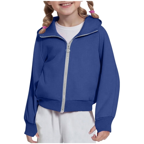 Splozh Toddler Girl Zip Up Hoodie Girls Hoodies Kids Hooded Sweatshirt Fall Trendy Tunic Tops Fall Winter Fleece Hoodie with Pockets,Blue,4-5 Years