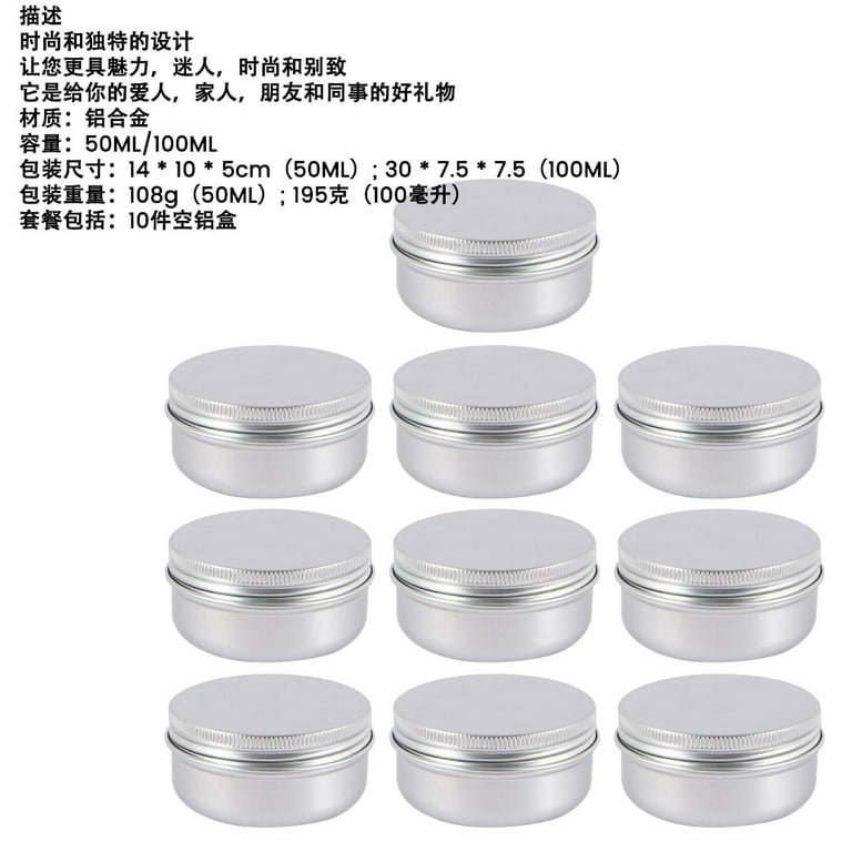 Pluokvzr 10 PCS 100ml Aluminum Tin Jars Round Metal Cosmetic