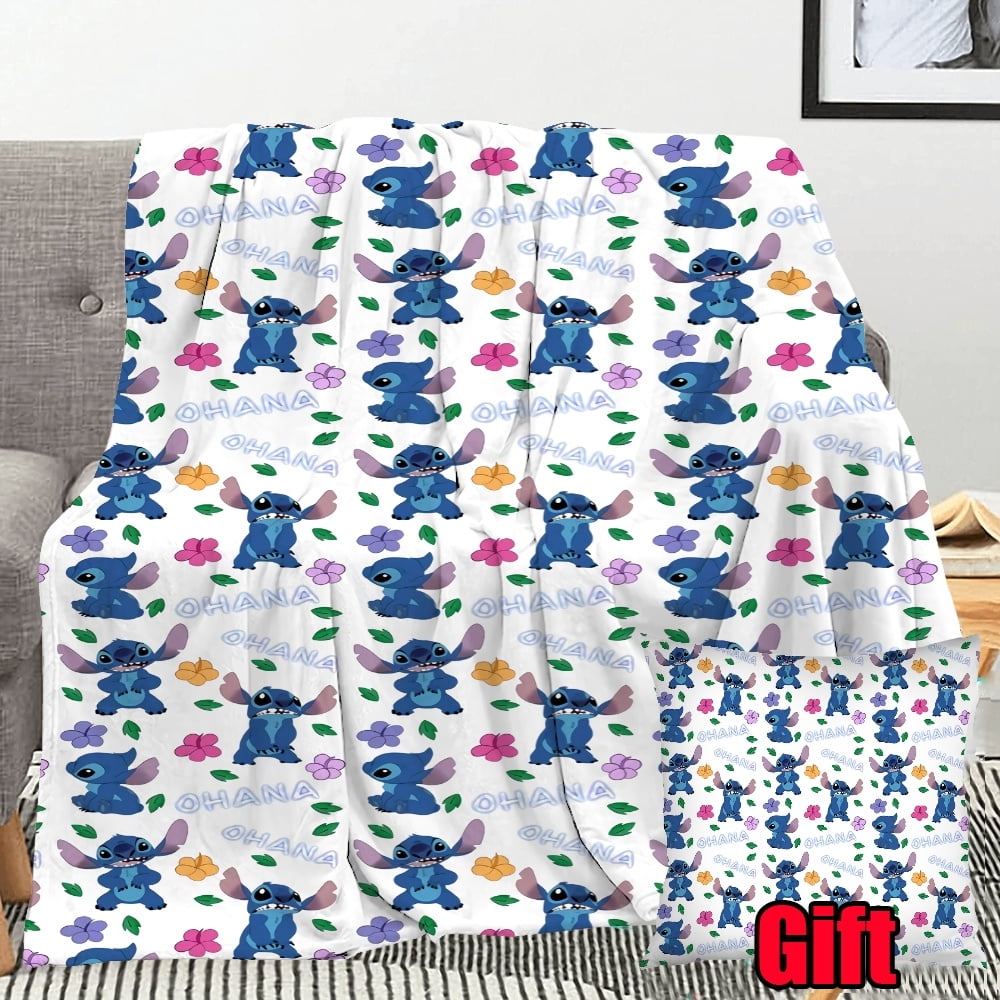 Disney Lilo & Stitch Throw Blanket With Pillow Cover Outing Travel