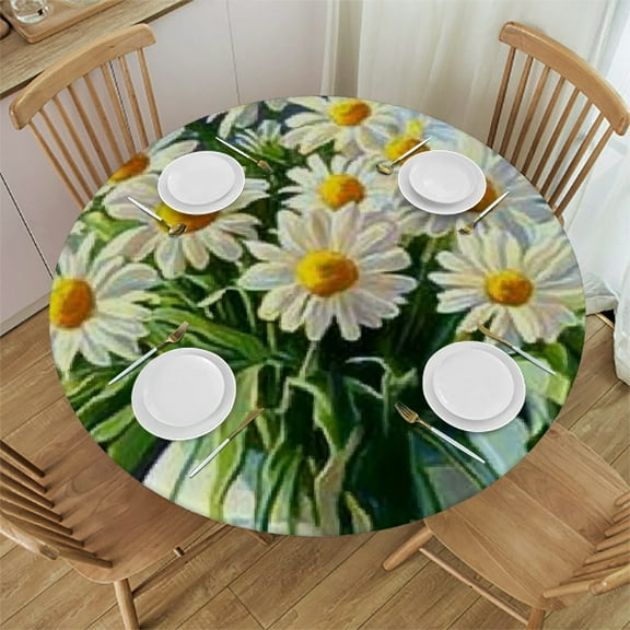Patifu Daisies Round Tablecloth Stain-Resistant Washable Indoor Outdoor Table Cover for Restaurants Weddings Parties Home 31"-35