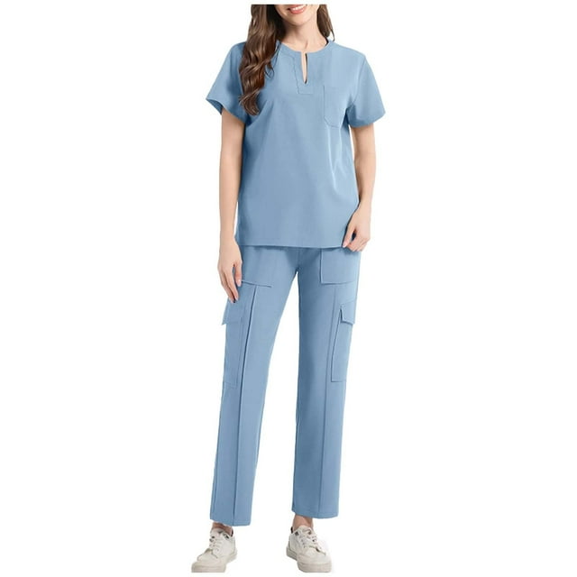 HongQid Ensemble de Sarrau pour Femmes, Hauts à Col Rond et Pantalons Jogger Cargo - MotionTech, Extensible 4 Directions, Résistant aux Plis, Anti-Rétrécissement