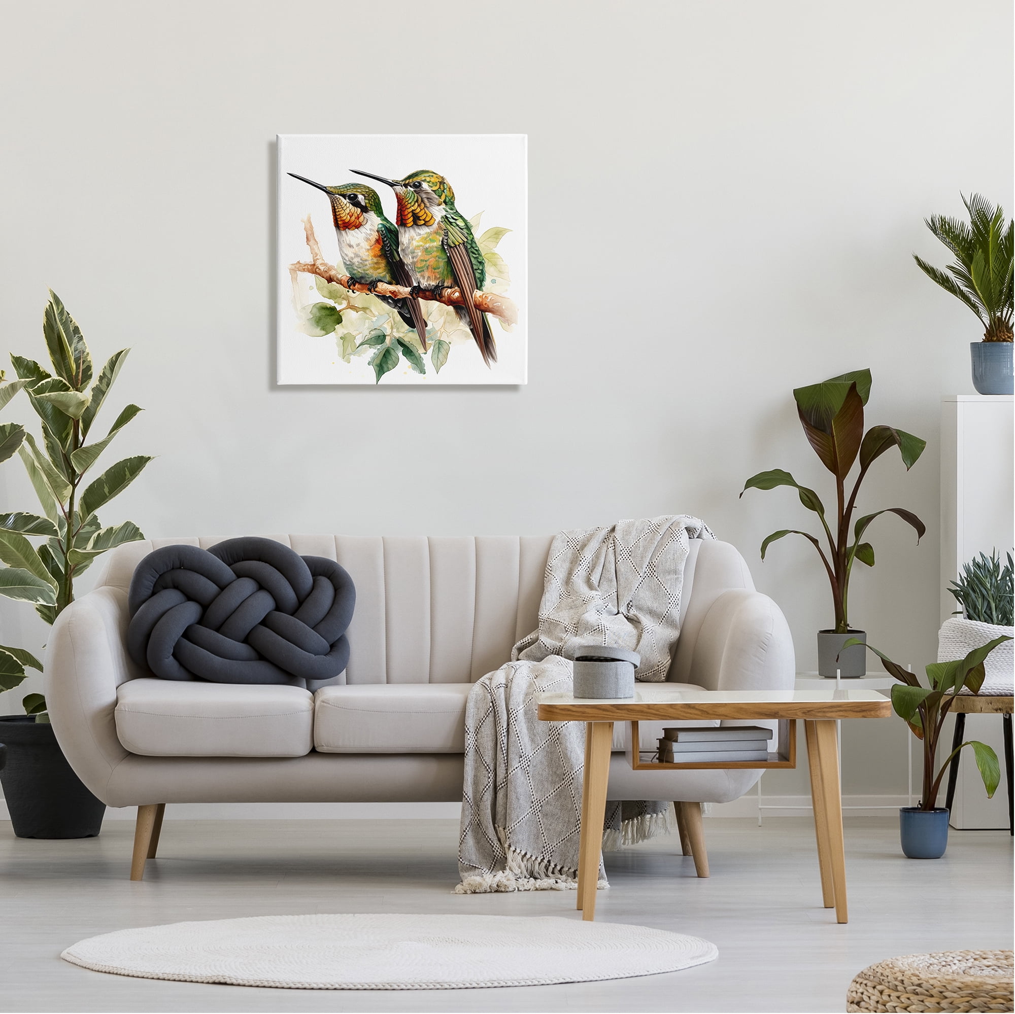 Stupell Industries Green Hummingbirds Duo Animals & Insects Painting Gallery Wrapped Canvas Art Print Wall Art, 24 x 24