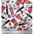 thumbnail image 1 of Soimoi Modal Satin Fabric Bus,Telephone Booth & London Clock Tower Architectural Print Fabric by The Yard 42 Inch Wide, 1 of 3