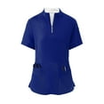 thumbnail image 3 of WTOBBY Women's Half-Zip High Neck Short Sleeve Scrubs Set, Loose Fit with Pockets, Solid Color Nursing Uniform, Medical Workwear for Caregivers,Royal Blue L, 3 of 7