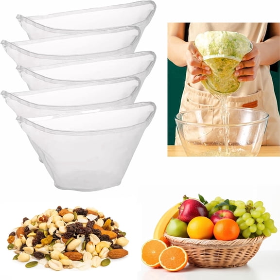 5 Pcs Reusable Cheese Cloth Bags, Bowl-Shaped Fine Mesh Food Filter Bags for Straining, Multi-Purpose Strainer Bags for Nut Milk, Juice, Soy Milk & Dumpling Fillings