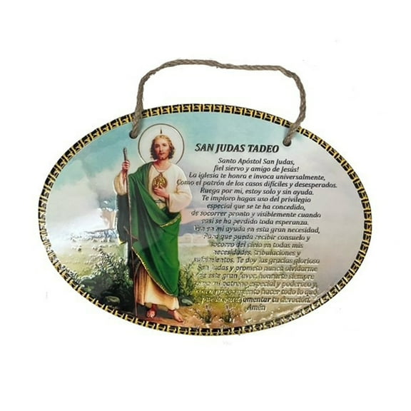 Saint Jude Wall Hanging Plaque – 8"x11.5" Ceramic | Oración a San Judas Tadeo in Spanish | Catholic Religious Decor for Home, Church, or Altar | Patron Saint of Lost Causes | Glossy Finish