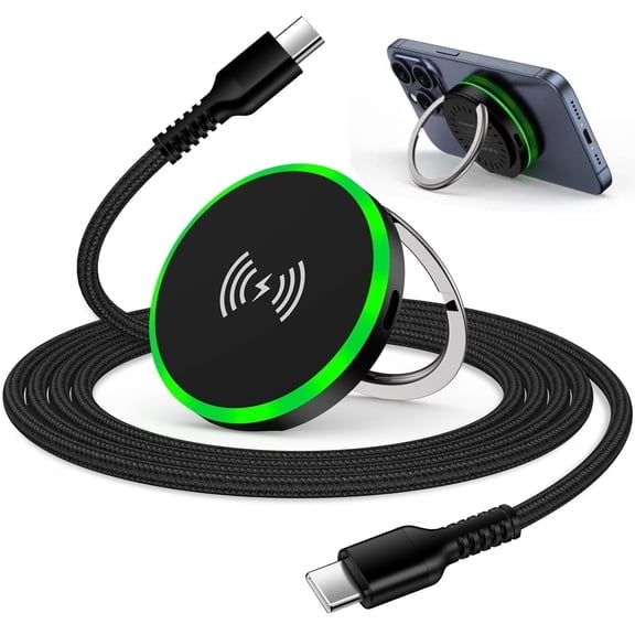 Magnetic Wireless Charger Phone Charger, 15W Fast Wireless Charging Pad with Stand, Cordless Charger Station with C to C Charging Cable, Compatible for iPhone Samsung Android, Black