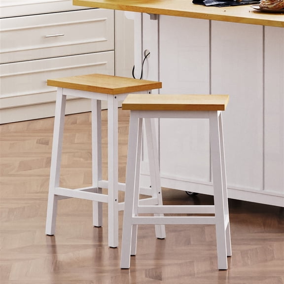 2-Piece Solid Wood Dining Chairs - White, 25.6" Tall with Footrests for Kitchen, Counter