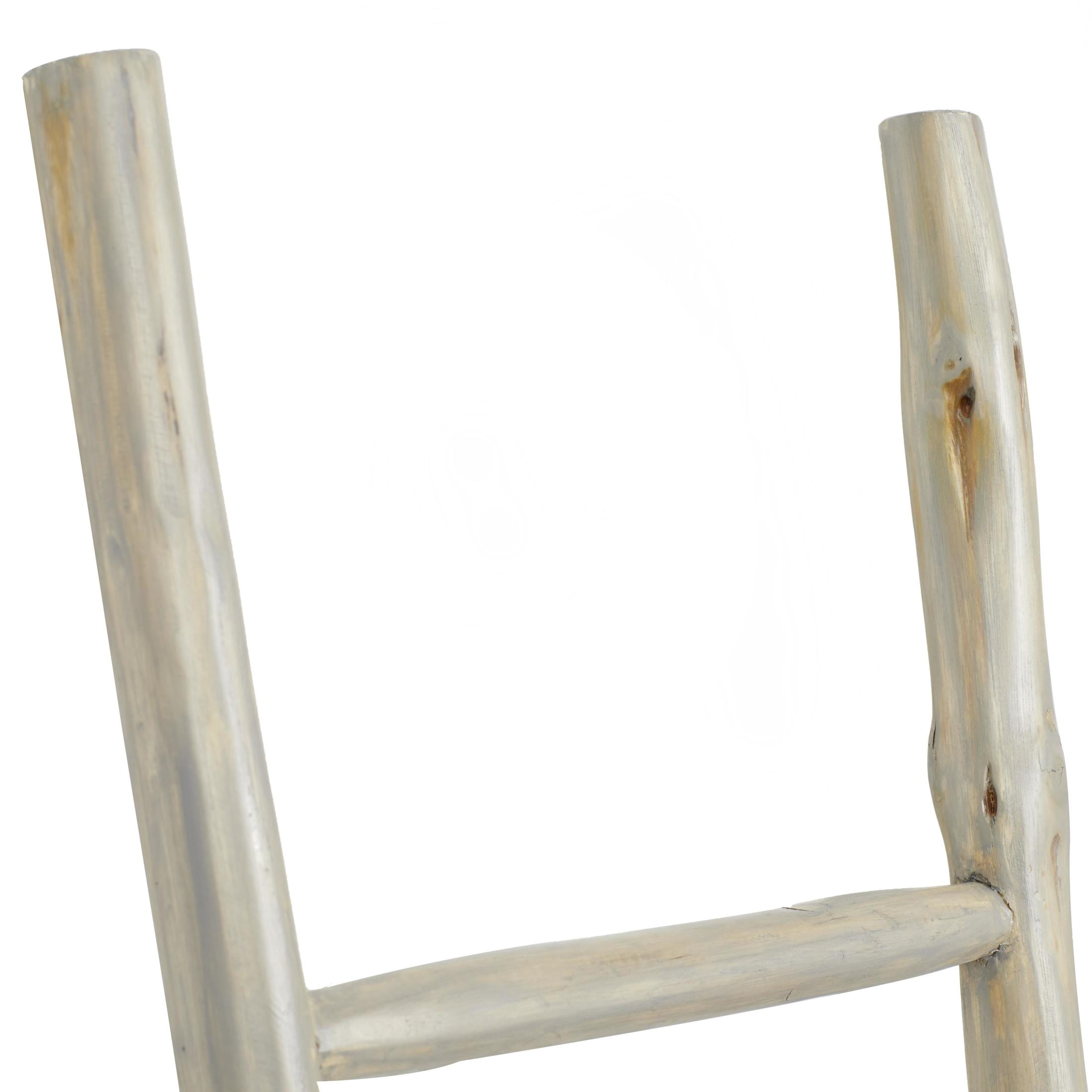 DecMode Teak Modern White Ladder Wooden Rack, 18"W x 59"H