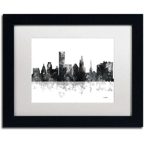 Trademark Fine Art "Providence RI Skyline BG-1" Canvas Art by Marlene Watson, White Matte, Black Frame