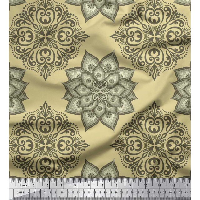 Soimoi Poly Georgette Fabric Floral Mandala Printed Craft Fabric by the Yard 52 Inch Wide