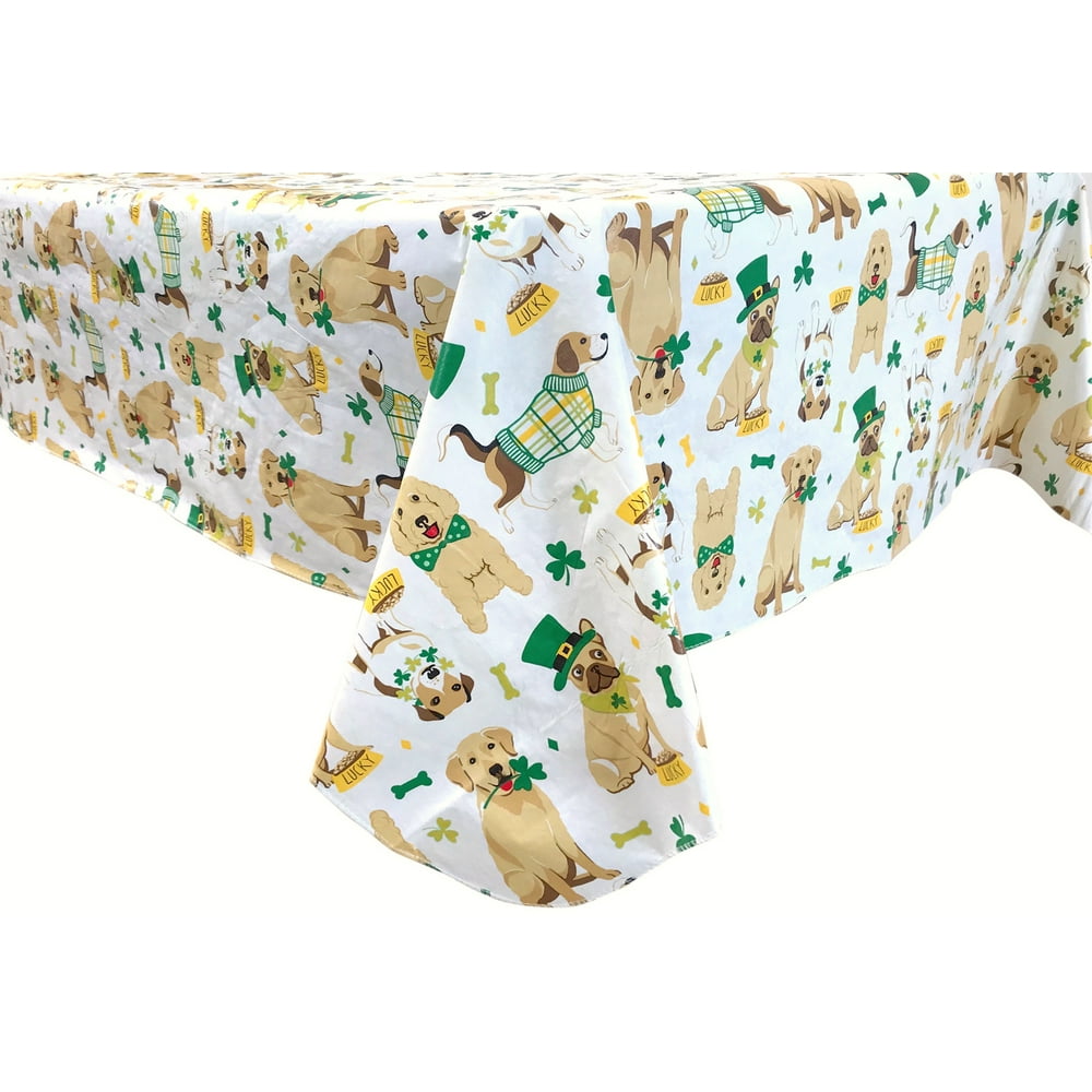 St. Patrick's Day Lucky Dogs Vinyl Tablecloth Irish Hounds Ready to