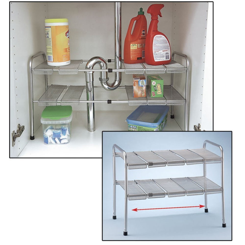 2 Tier Expandable Adjustable Under Sink Shelf Storage Shelves