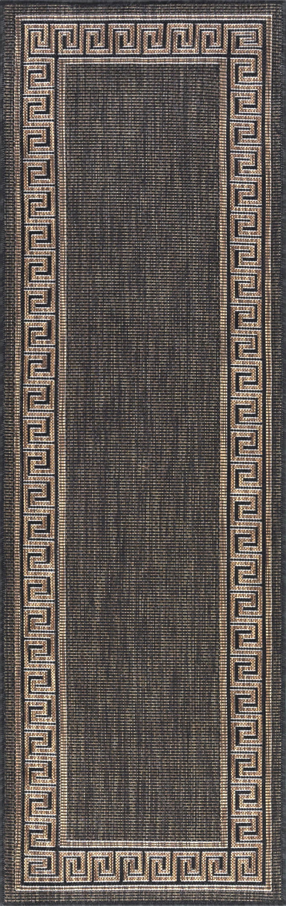 Bliss Rugs Greek Key Indoor Outdoor Rug Water Resistant Runner Rug for Patio, Hallway, Entryway, Deck, Gold ,3' x 10'