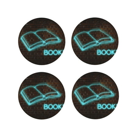 

Fuzoiu Neon Sign For Books Print Leather Coasters Set Drink Coasters Set of 4 for Tabletop Protection Durable PVC Coasters Home Décor and Housewarming Gift-Round Shape