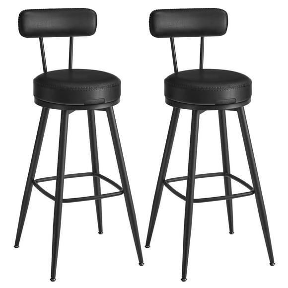 VASAGLE Collection EKHO - Tabourets de Bar Lot de 2, Tabourets de Bar Pivotants avec Dossiers, Cuir Synthétique avec Coutures, Style Mid-Century Modern, 30 Pieds' de Haut