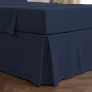 Mellanni Iconic Collection Pleated Microfiber Bed Skirt 15" Drop, King, Navy Blue
