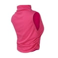 thumbnail image 6 of RYRJJ Women Workout Mock Neck Ruched Crop Tank Top Casual Turtleneck Sleeveless Slim Fitted Cropped Tops Athletic Yoga Running(Hot Pink,L), 6 of 6