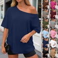 thumbnail image 5 of vigerkar 2 Pack Womens Off the Shoulder Tops Oversized Summer Spring T-Shirts 2026 (White 1PCS & AG 1PCS, L), 5 of 6