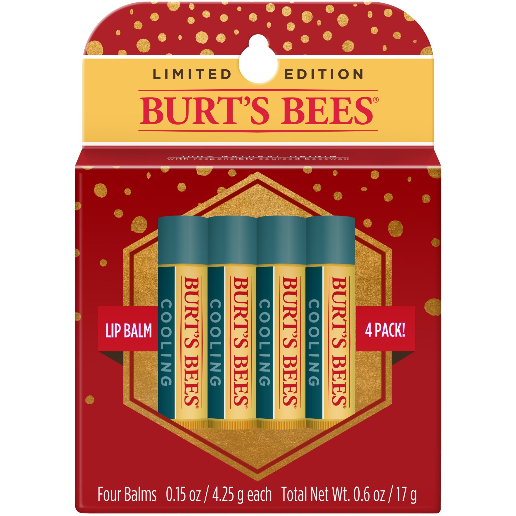 Burts Bees Cooling Beeswax Lip Balm Holiday Gift Set, For Men, 4 Lip Gift Box - Walmart.com