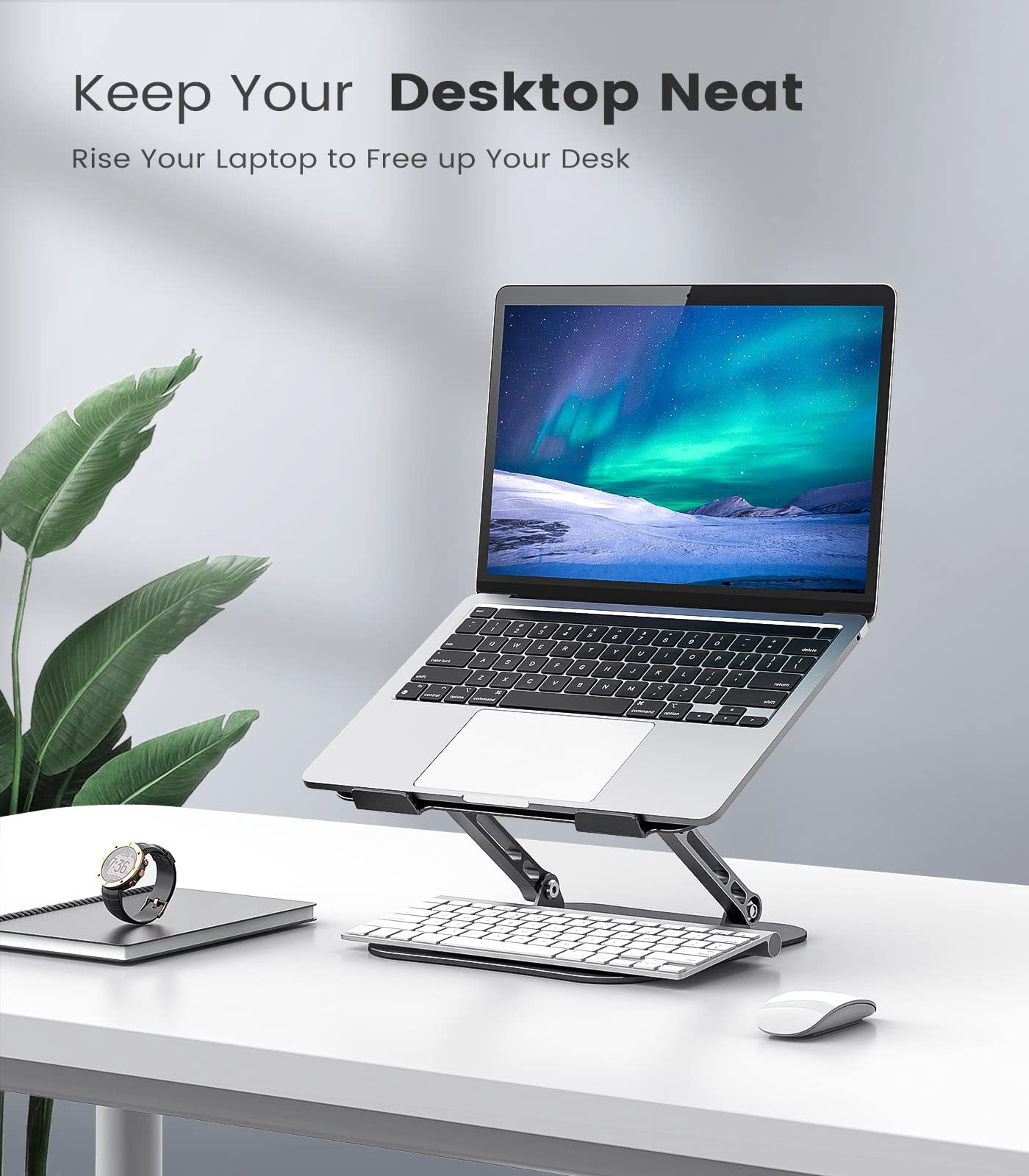 Adjustable Laptop Stand For Desk  Aluminum Portable Lightweight 500g Foldable Computer Notebook Holder 11-16" Macbook Air Pro Xps Black
