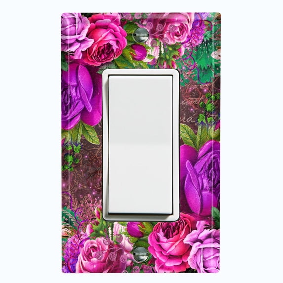 Metal Light Switch Plate Cover Elegant Purple Floral Nature Scripture Damask FLW087