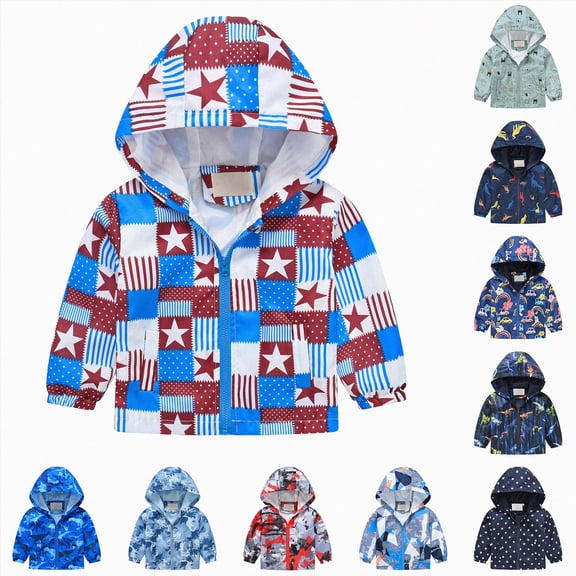 3-4 Years Toddler Rain Jacket Kids Cartoon Windbreaker Coat Baby Girl Boy Zip Hooded Outerwear Fall Infant Raincoat Blue Sweatshirt