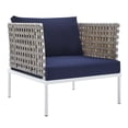 thumbnail image 6 of Modway Harmony 8-Piece  Sunbrella® Basket Weave Outdoor Patio Aluminum Seating Set in Tan Navy, 6 of 10