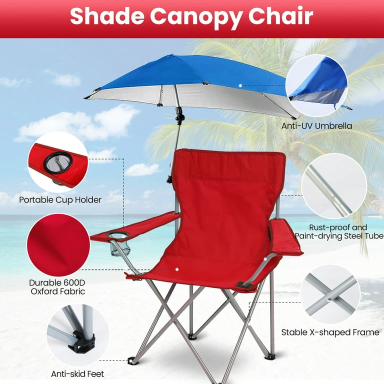 iMounTEK Camping Chair Foldable Beach Chair with Clamp On Adjustable Umbrella Detachable Camping Lawn Chair for Outdoor Picnic BBQ Fishing Red Walmart