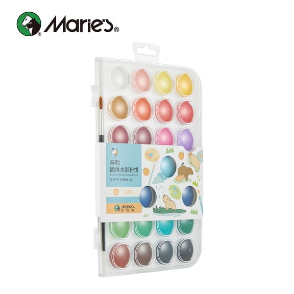 28 Color Solid Watercolor Paint Set – Vibrant Pigments, Portable Travel Painting Kit with Mixing Palette, Non-Toxic Art Supplies, Students & Beginners