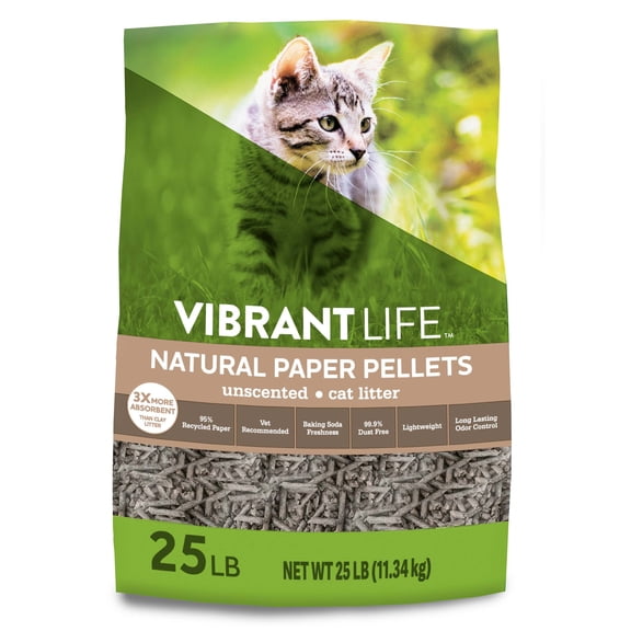 Vibrant Life Natural Paper Pellets Cat Litter, Unscented, 25 lb Bag